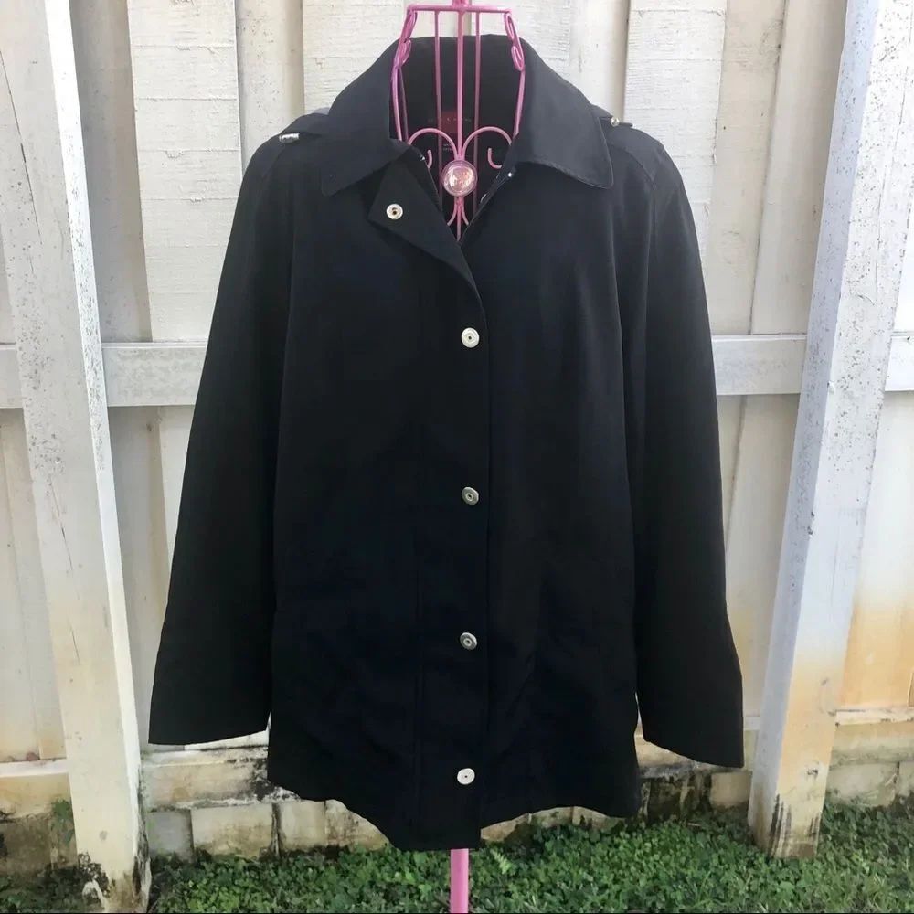 Gallery black hooded lined rain coat . Size S